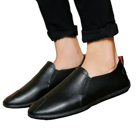 Dakaela Men's Leather Slip on Loafers Hand Free Casual Walking Shoes Business Office Work Flats Black 8.5