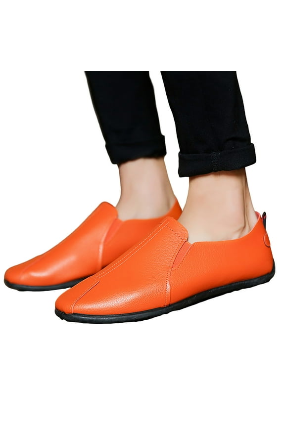 Men's Leather Slip on Loafers Hand Free Casual Walking Shoes Business Office Work Flats Orange 8