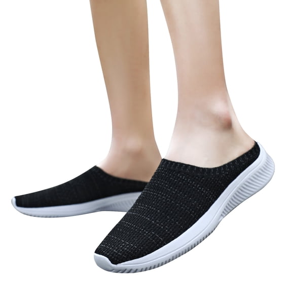 Dakaela Men's Mesh Backless Walking Shoes Lightweight Slip on Knit Mules Casual Clog Slippers Black 10