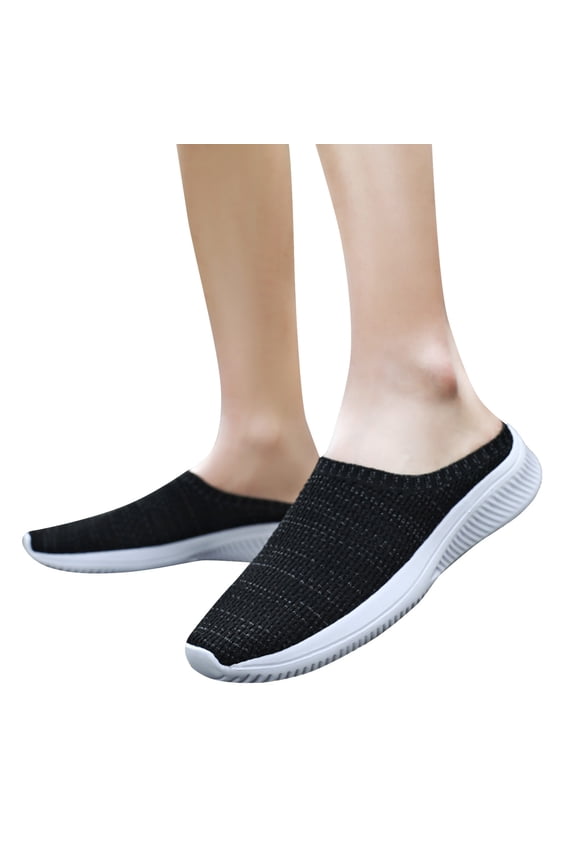 Men's Mesh Backless Walking Shoes Lightweight Slip on Knit Mules Casual Clog Slippers Black 10