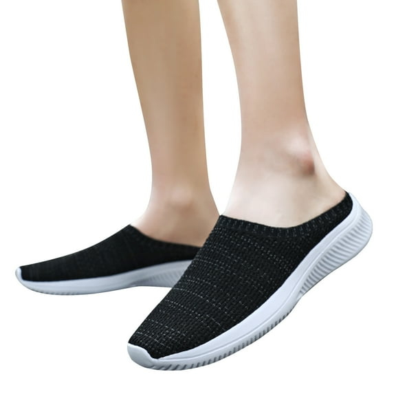 Dakaela Men's Open Back Sneakers Clogs Knit Mules Shoes Breathable Backless Casual Slippers Black 11