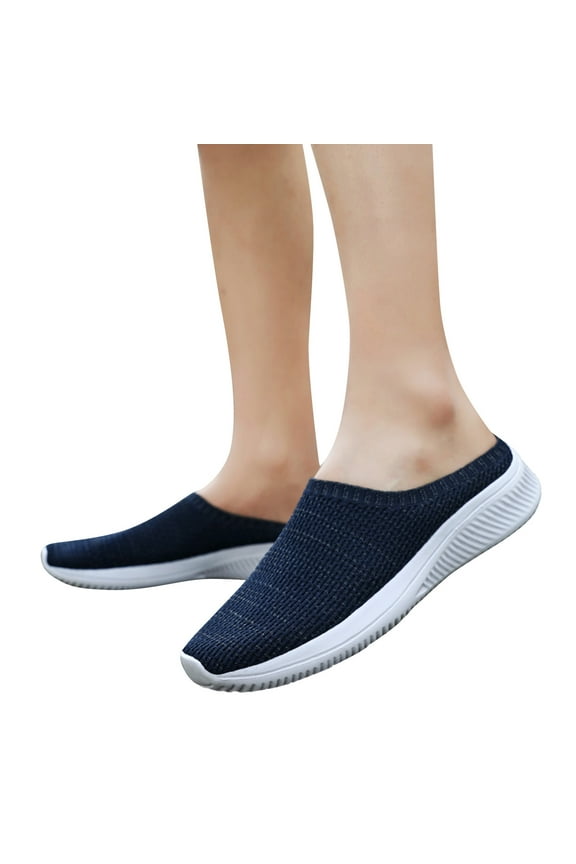 Men's Mesh Backless Walking Shoes Lightweight Slip on Knit Mules Casual Clog Slippers Blue 8