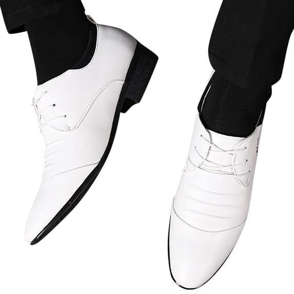 Dakaela Men's Oxfords Business Formal Derby Dress Shoes Low Heel Fashion Sneakers Slip on Loafers White 9.5