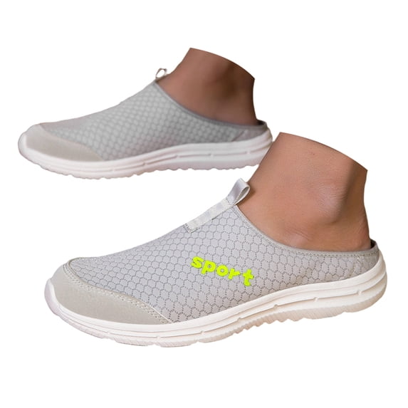 Dakaela Men's Slip on Mules with Arch Support Comfortable Closed Toe Open Back Sneakers Indoor Outdoor Mesh Breathable Walking Casual Loafers Grey,7.5