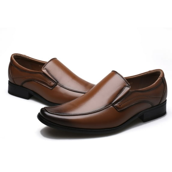 Dakaela Men's Slip on Dress Loafers Classic Leather Oxfords Formal Casual Business Work Shoes Brown 13.5