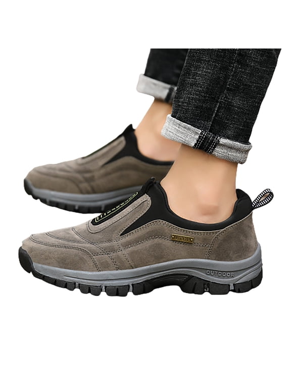Men's Slip on Hiking Shoes Outdoor Running Shoes Memory Foam Trail Sport Sneakers Khaki 9
