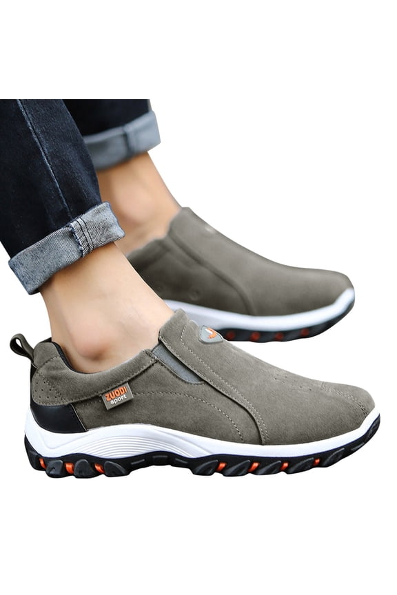 Men's Slip on Hiking Shoes Waterproof Leather Walking Loafers Casual Work Sneakers Grey 10