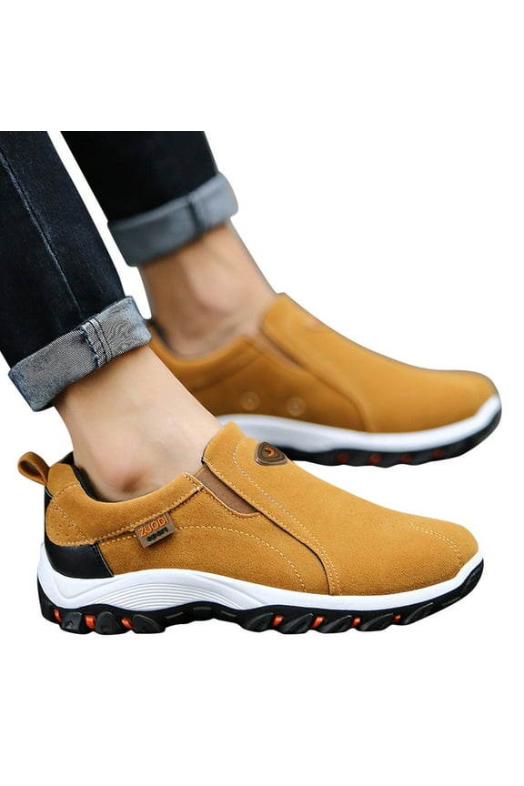 Men's Slip on Hiking Shoes Waterproof Orthopedic Walking Loafers Arch Support Sneakers Khaki 10