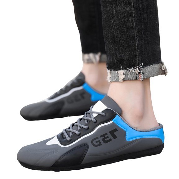 Dakaela Men's Slip on Mule Sneakers Wide Backless Tennis Shoes Closed Toe Lace up Flat Loafers Grey 7.5