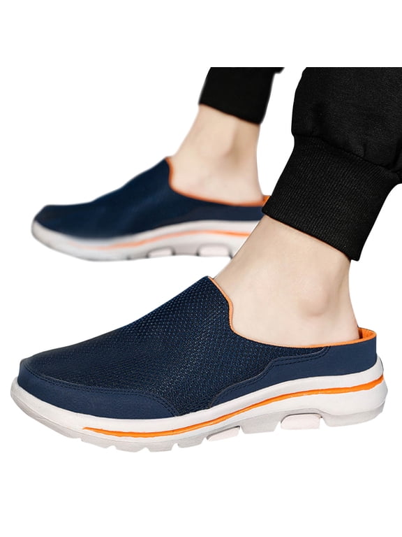 Men's Slip on Mules Clogs Comfort Backless Running Walking Shoes Closed Toe Sneakers Dark Blue 8.5