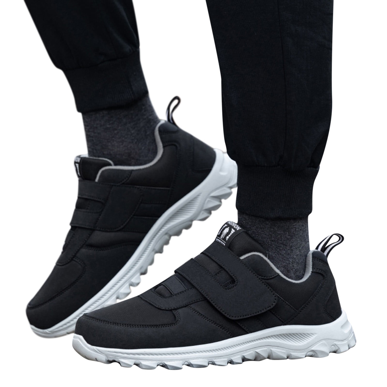 Men's Slip on Sneakers Waterproof Running Hiking Walking Shoes Arch Support Casual Flats Black 8.5