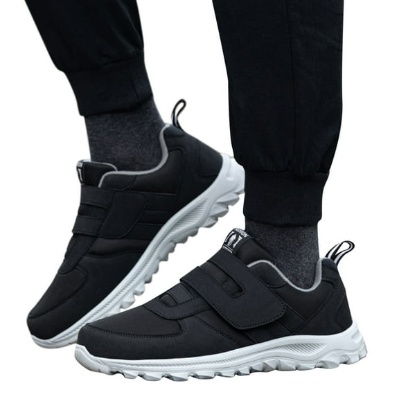 Dakaela Men's Slip on Sneakers Waterproof Running Hiking Walking Shoes Arch Support Casual Flats Black 8.5