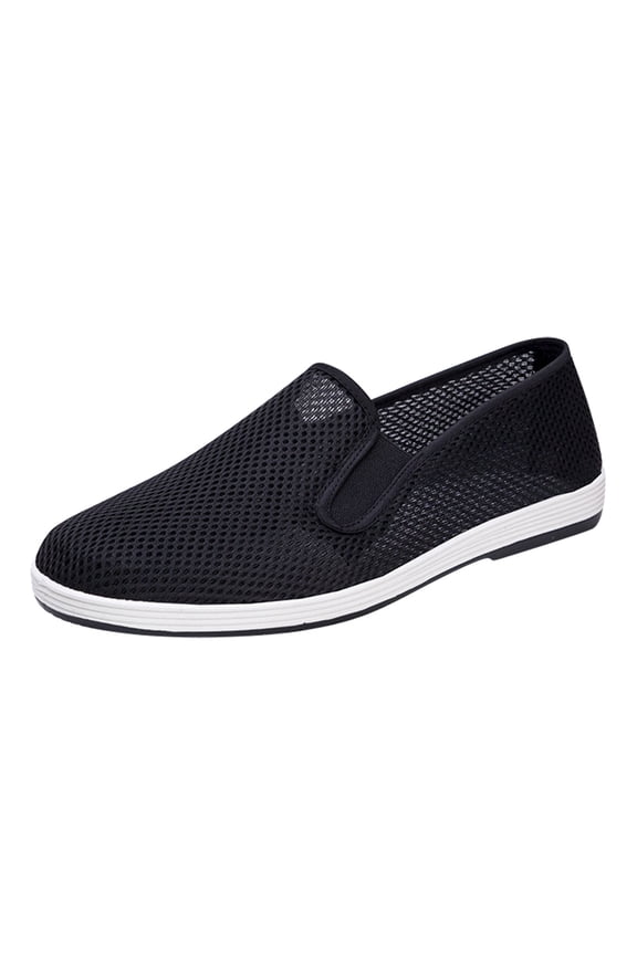 Men's Slip on Walking Shoes Casual Knit Boat Loafers Mesh Driving Work Flat Sneakers Black 11