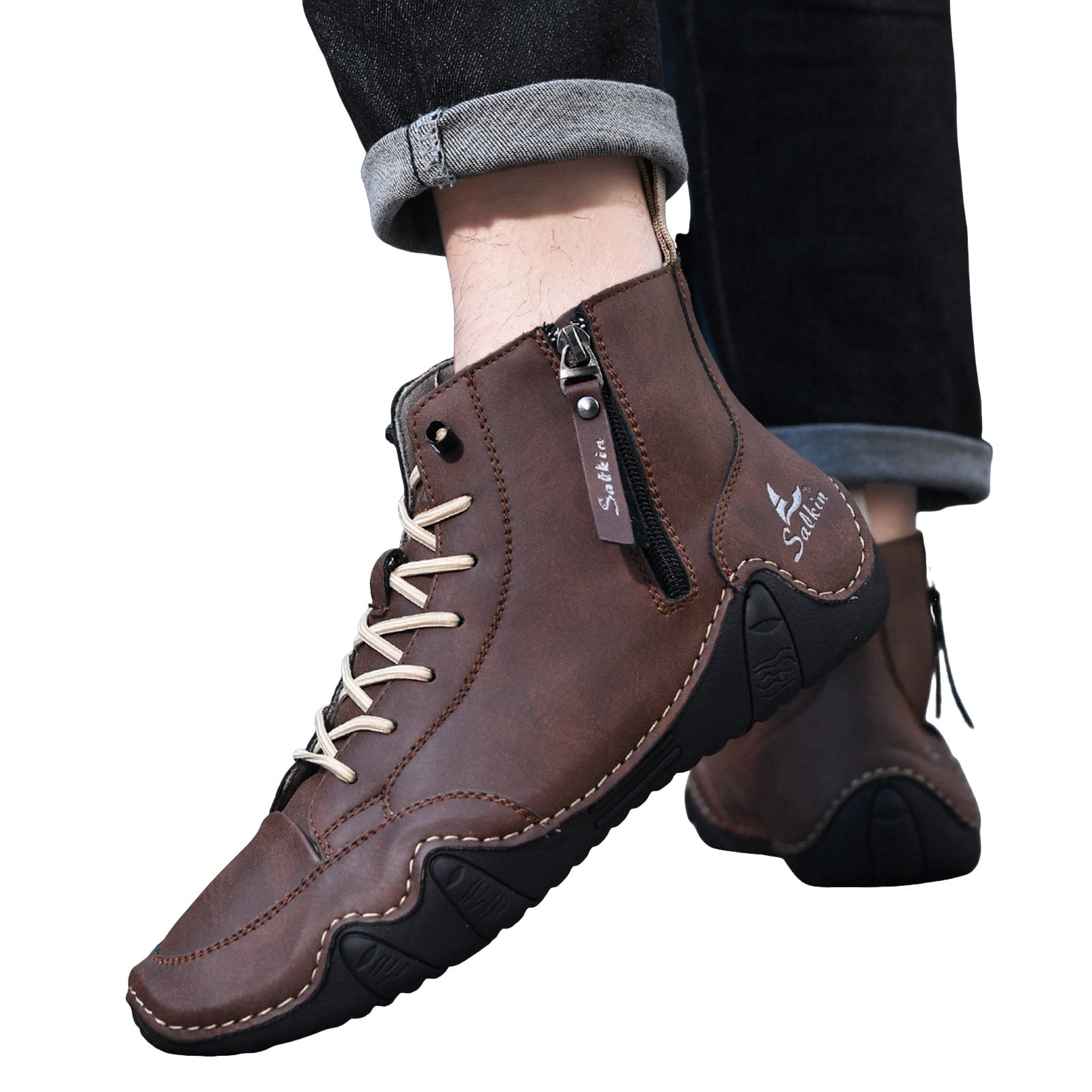 Dakaela Men's Suede Chukka Boots Lightweight Barefoot Walking Shoes High Top Slip on Hiking Sneakers