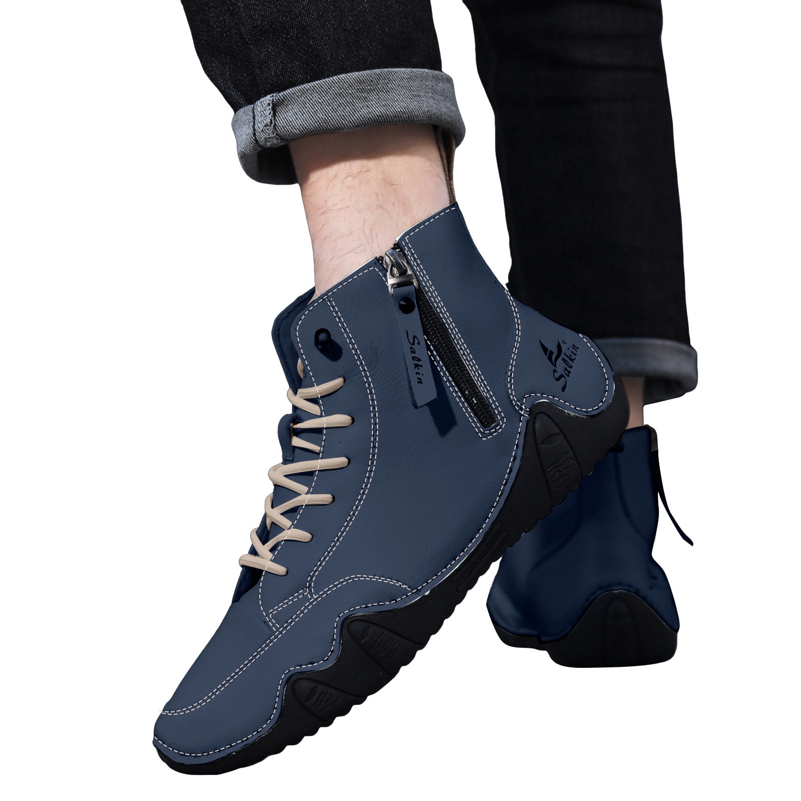 Dakaela Men's Suede Chukka Boots Lightweight Barefoot Walking Shoes High Top Slip on Hiking Sneakers