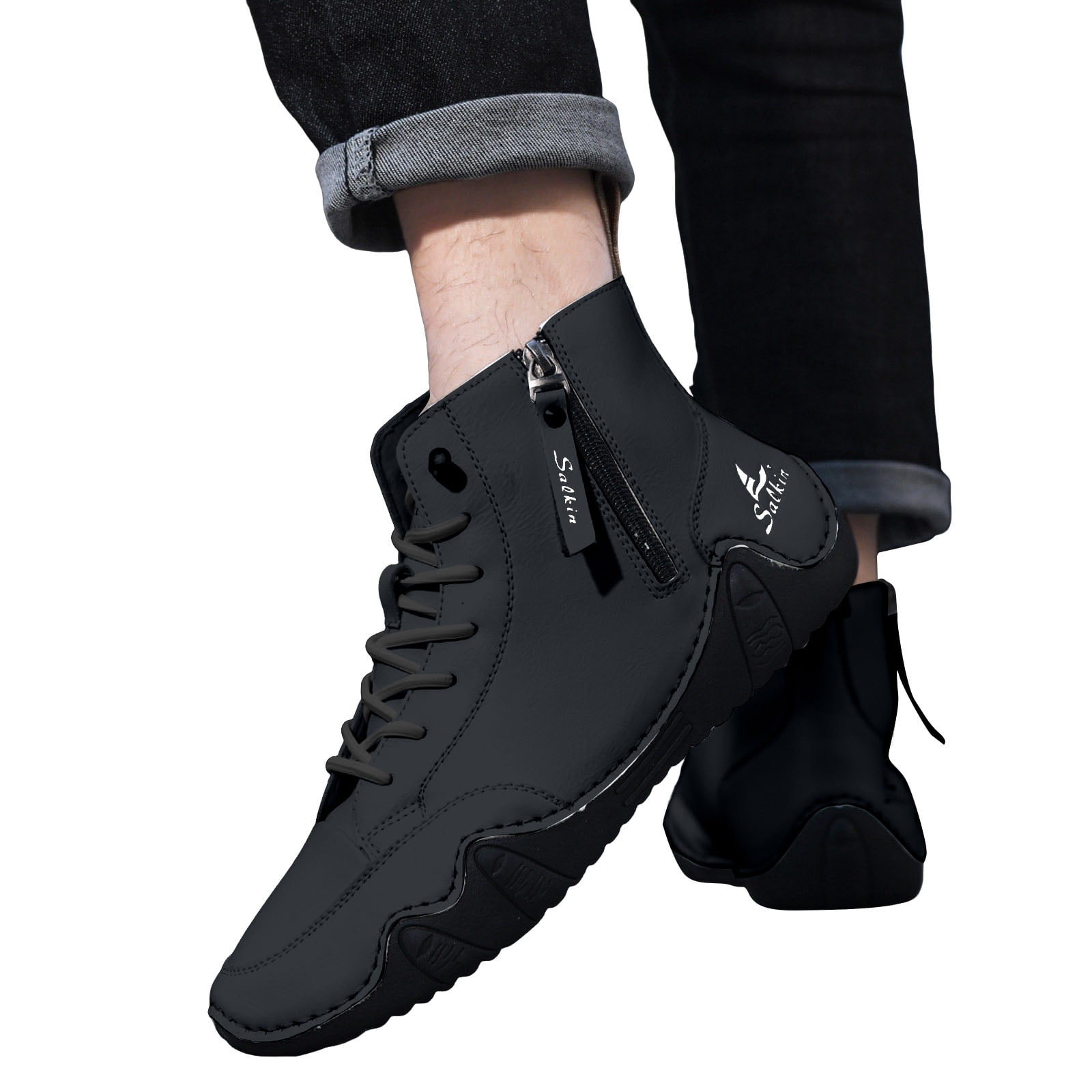 Dakaela Men's Suede Chukka Boots Lightweight Barefoot Walking Shoes High Top Slip on Hiking Sneakers