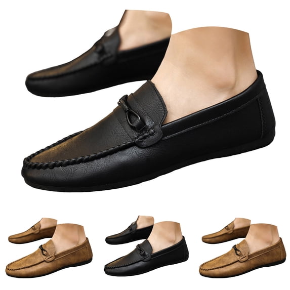 Dakaela Men's Suede Penny Loafers Casual Slip on Dress Moccasins Comfortable Lightweight Driving Boat Shoes for Work Office (7.5,Black)