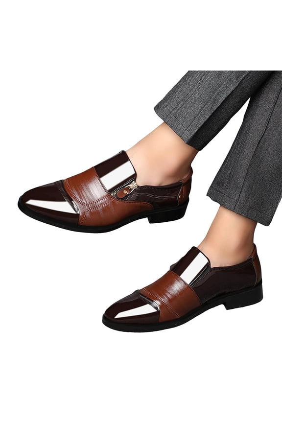 Men's Tuxedo Dress Shoes Classic Wingtip Formal Oxfords Business Casual Brogues Modern Slip on Leather Loafers Brown 10.5