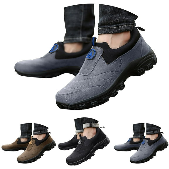 Dakaela Men's Walking Shoes Waterproof Hiking Slip on Sneakers Orthopedic Arch Support Casual Trail Shoes