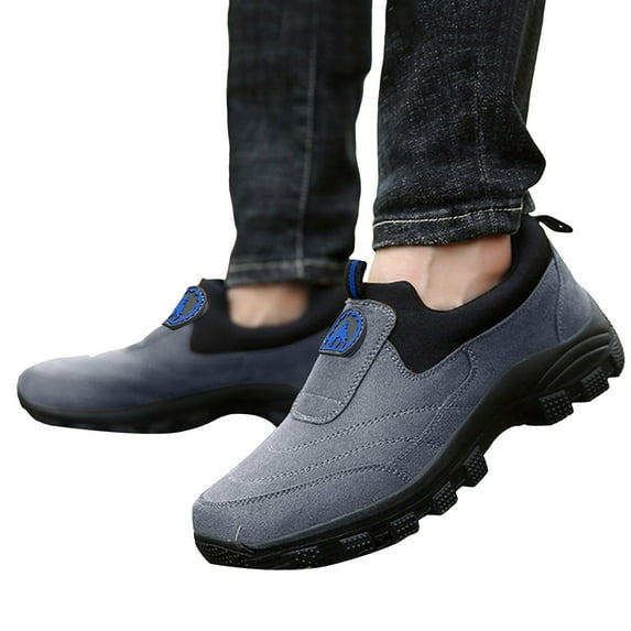 Dakaela Men's Walking Shoes Waterproof Hiking Slip on Sneakers Orthopedic Arch Support Casual Trail Shoes