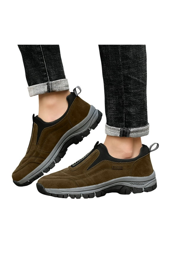 Men's Wide Hiking Shoes Slip on Walking Loafers Waterproof Trekking Running Sneakers Brown 9