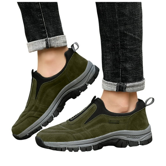 Dakaela Men's Wide Hiking Shoes Slip on Walking Loafers Waterproof Trekking Running Sneakers Green 11