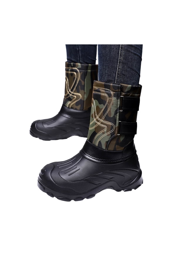 Men's Winter Snow Boots Waterproof Insulated Mid Calf Work Boots Comfortable Cold Weather Outdoor Shoes Camo Size 7.5