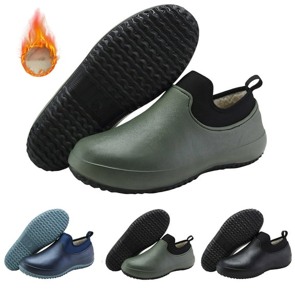 Dakaela Men's Women's Chef Work Boots Waterproof Fleece Lined Garden Shoes Non Slip Winter Warm Clogs