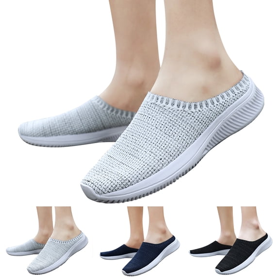 Dakaela Mens Backless Slip on Sneakers Breathable Knit Mesh Open Back Tennis Shoes for Men Lightweight Sports Mules for Outdoor Walking,Black 8.5