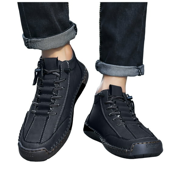 Dakaela Mens Casual Leather Shoes Ankle Chukka Boots Slip on Loafers Mid top Walking Driving Booties