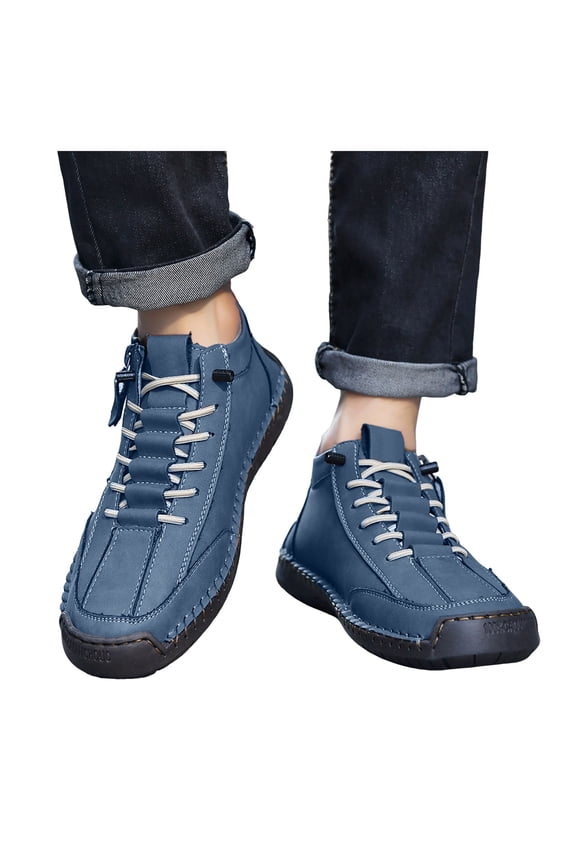 Mens Casual Leather Shoes Ankle Chukka Boots Slip on Loafers Mid top Walking Driving Booties