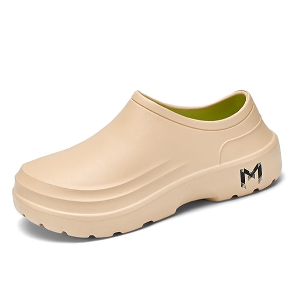 Dakaela Mens Chef Shoes Non-Slip Oil Resistant Work Clogs Waterproof Food Service Slip ons Beige 10.5