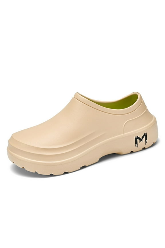 Mens Chef Shoes Non-Slip Oil Resistant Work Clogs Waterproof Food Service Slip ons Beige 7.5