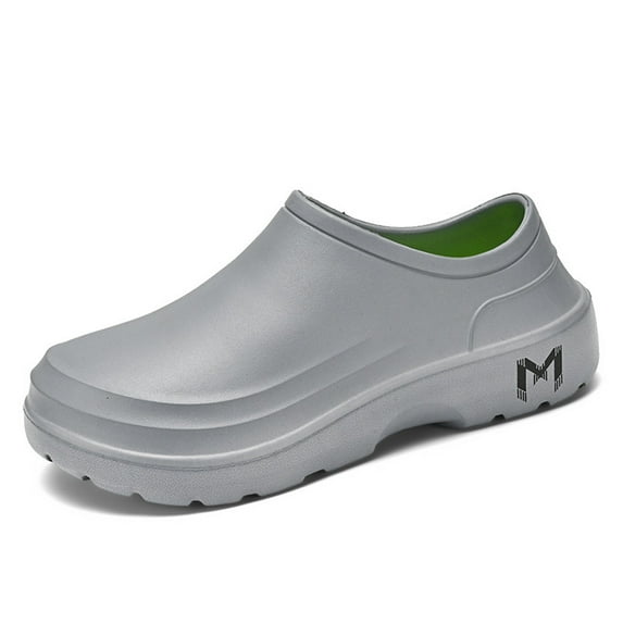 Dakaela Mens Chef Shoes Non-Slip Oil Resistant Work Clogs Waterproof Food Service Slip ons Grey 8.5
