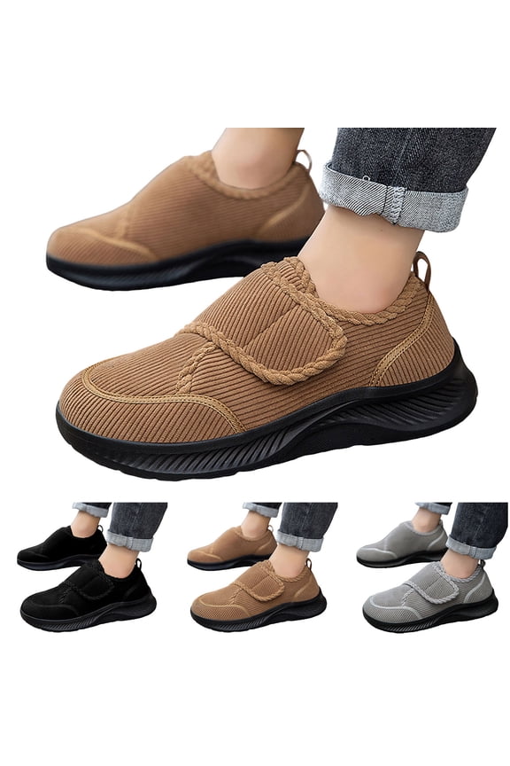 Mens Orthopedic Slip on Shoes Comfy Warm Winter House Slippers Diabetic Indoor Outdoor Walking Shoes Black 6.5