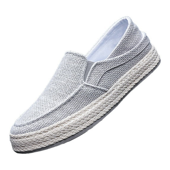 Dakaela Mens Slip on Deck Shoes Casual Canvas Loafers Espadrilles Walking Boat Flat Sneakers Grey 9.5
