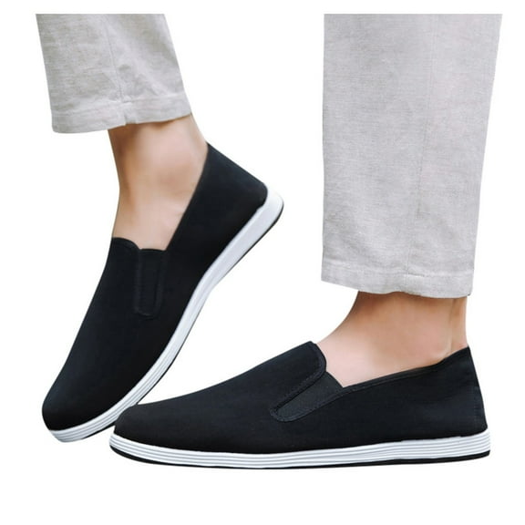 Dakaela Mens Slip on Sneakers Canvas Casual Loafers Shoes Summer Walking Work Shoes for Men Black 8.5