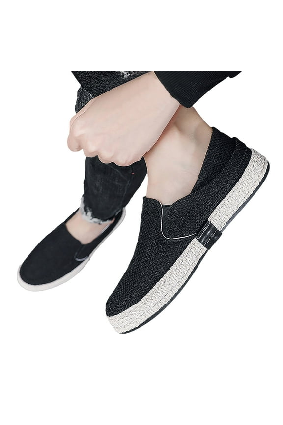 Mens Slip on Sneakers Zero Drop Casual Boat Deck Shoes Vintage Flat Canvas Loafers Black 9