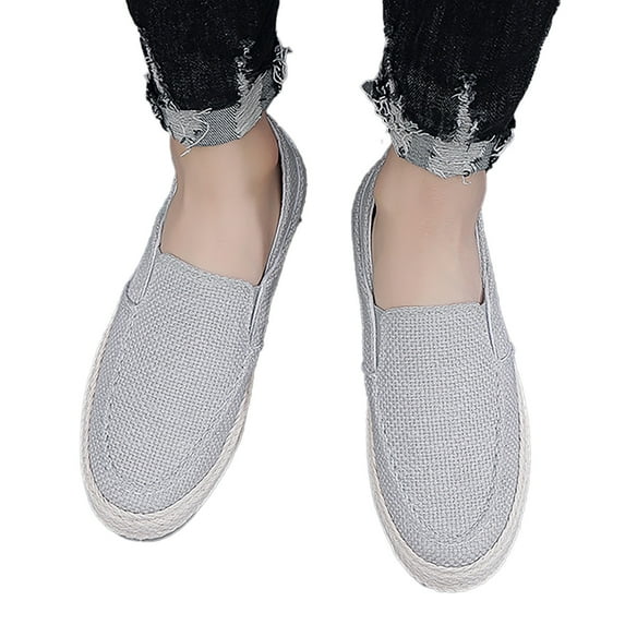 Dakaela Mens Slip on Sneakers Zero Drop Casual Boat Deck Shoes Vintage Flat Canvas Loafers Grey 8.5