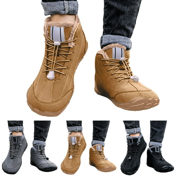 Dakaela Mens Snow Boots Winter Minimalist Barefoot Winter Shoes Wide Toe Box Non Slip Hiking Ankle Work Booties Black 7.5