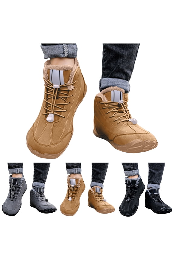 Mens Snow Boots Winter Minimalist Barefoot Winter Shoes Wide Toe Box Non Slip Hiking Ankle Work Booties Black 7.5