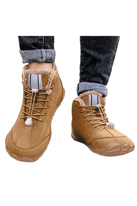 Mens Snow Boots Winter Minimalist Barefoot Winter Shoes Wide Toe Box Non Slip Hiking Ankle Work Booties Brown 9.5