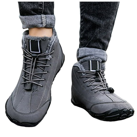 Dakaela Mens Snow Boots Winter Minimalist Barefoot Winter Shoes Wide Toe Box Non Slip Hiking Ankle Work Booties Grey 7.5