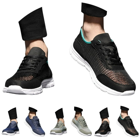 Dakaela Mens Walking Shoes Breathable Running Slip on Sneakers Lightweight Tennis Shoes for Gym Jogging Sports Workout Black 7