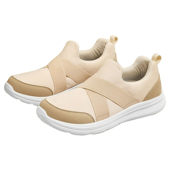 Dakaela Mens Walking Shoes Lightweight Mesh Running Tennis Sneakers Breathable Athletic Gym Workout Sport Slip on Shoes Beige 11.5
