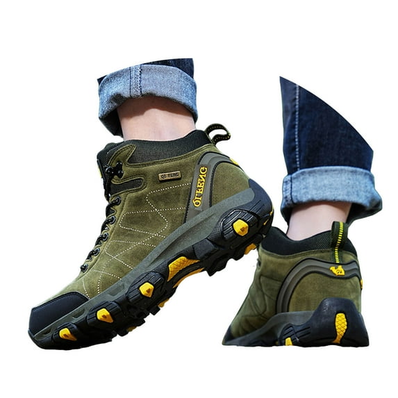 Dakaela Mens Womens Winter Hiking Boots Waterproof Warm Snow Booties Non Slip Motorcycle Combat Boot