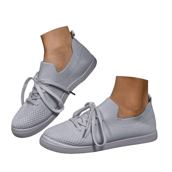 Dakaela Mesh Slip on Shoes Women Knit Lace up Low Top Sneakers Lightweight Casual Flat Walking Loafers