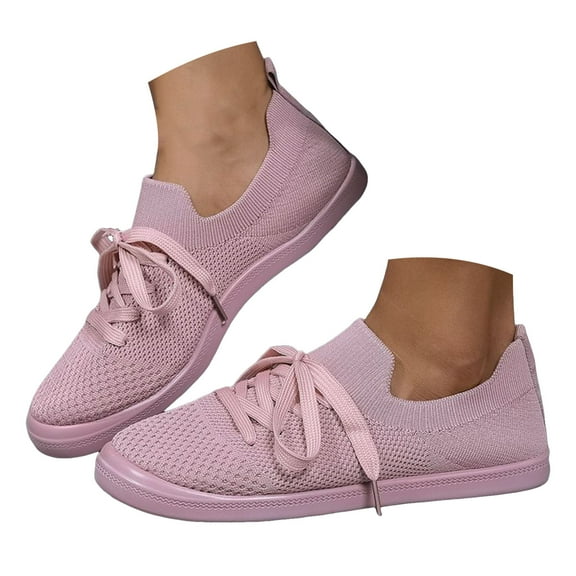 Dakaela Mesh Slip on Shoes Women Knit Lace up Low Top Sneakers Lightweight Casual Flat Walking Loafers