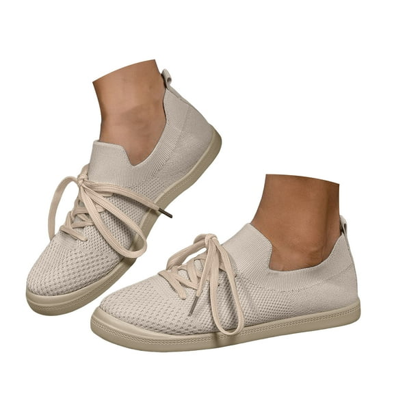 Dakaela Mesh Slip on Shoes Women Knit Lace up Low Top Sneakers Lightweight Casual Flat Walking Loafers