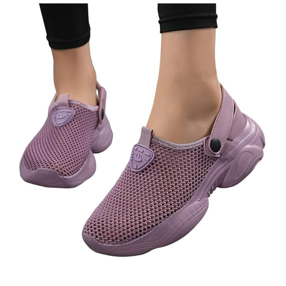 Dakaela Mules Clogs for Women Arch Support Platform Mesh Fashion Sneakers Summer Slip on Closed Toe Orthopedic Walking Shoes Purple 8.5